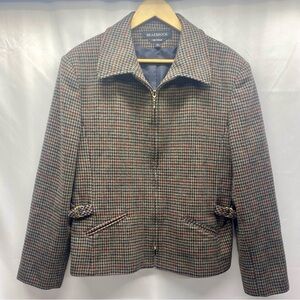 BLAZER WOOL TWEED WOMENS 12 EARTH TONE COLORS ZIP CLOSURE PREPPY CLASSY